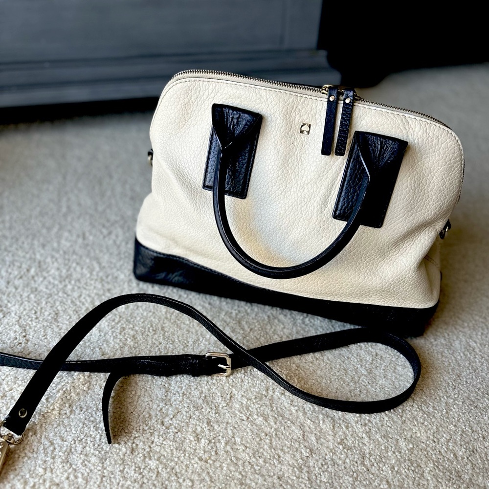 Kate Spade Off White and Black Wellesley Rachelle Crossbody Satchel Purse Bag